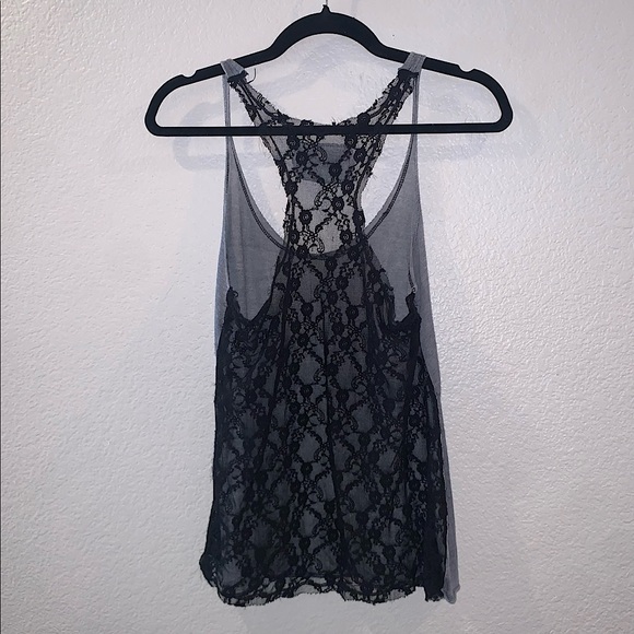 NWOT Tank Top Solid Grey Front, Lace Black Back - Picture 2 of 7
